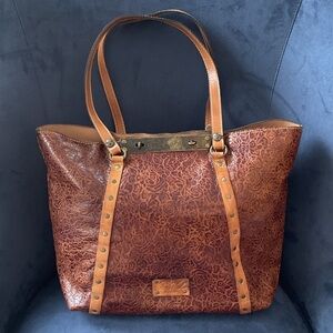 Patricia Nash Floral Embossed Brown Leather Tote